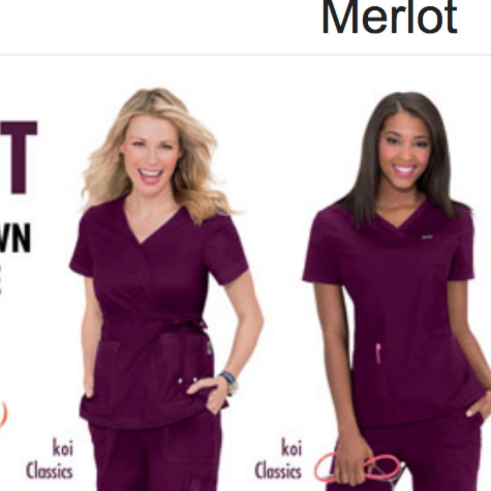 KOI by Kathy Peterson scrubs top in merlot Small